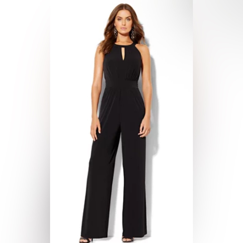 New York & Company Black Halter Palazzo Jumpsuit